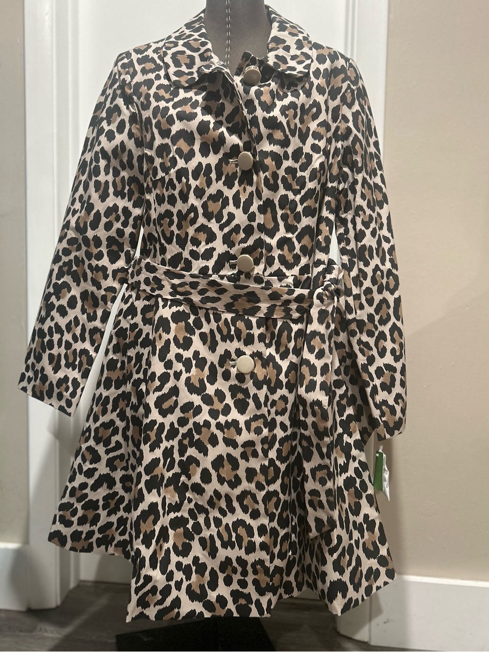 Kate Spade Leopard Trench Coat Womens Large Belted Flared Animal Print NWT new - Picture 3 of 13